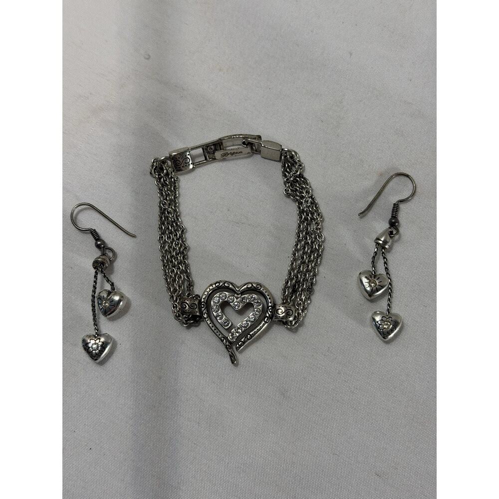 Brighton Love Struck Heart Bracelet Silver Tone Multi Chain 7” & Earrings